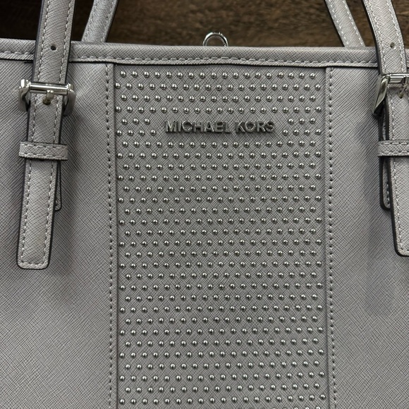 Michael Kors Grey Studded Saffiano Leather Tote - Picture 4 of 7